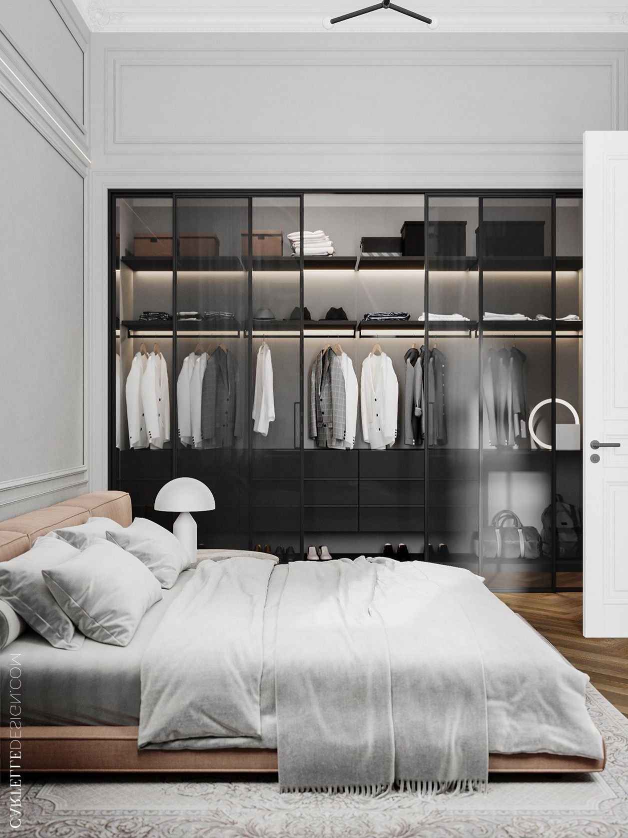 dressing encastré verre porte fumée noire