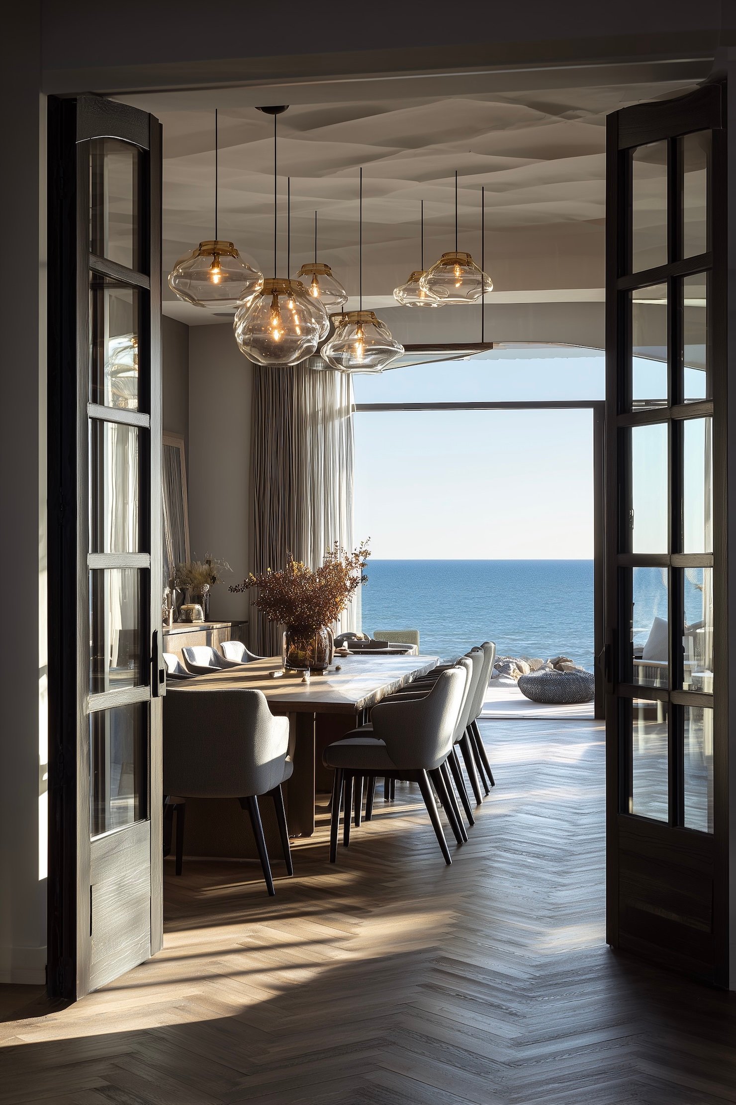 salle à manger bord de mer moderne gris laiton