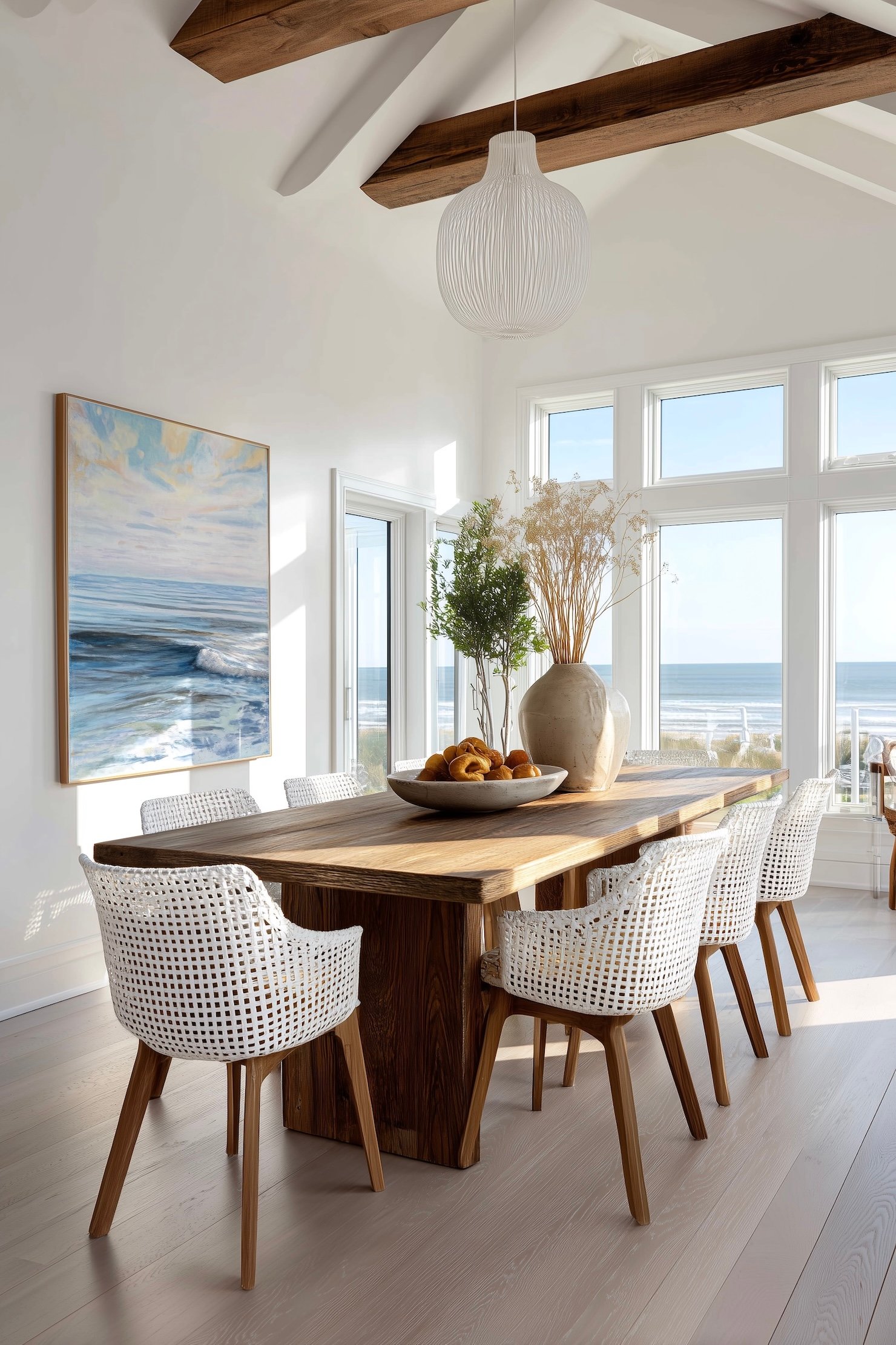 villa océan poutres apparentes salon bois blanc