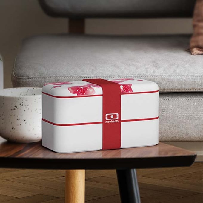 Boite thermique rectangle blanche rose rouge motif fleurs