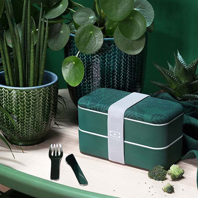 Boite thermique rectangle urban jungle vert trois compartiment rangement utilisation facile deco