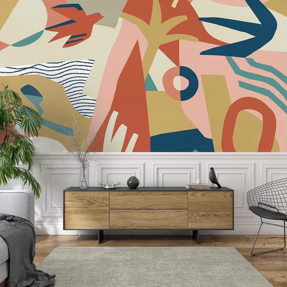 Etoffe.com papier peint pop soubassement appartement parisien diamond chair