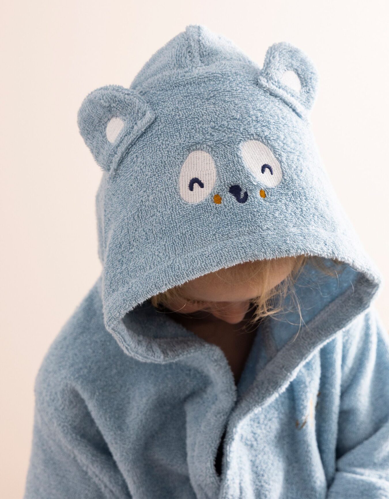 peignoir enfant capuche panda bleu bio