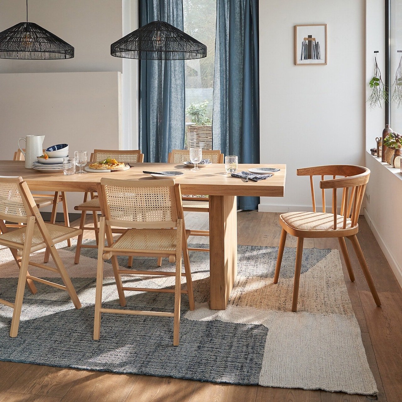 table bois massif chaise repas pliante cannage