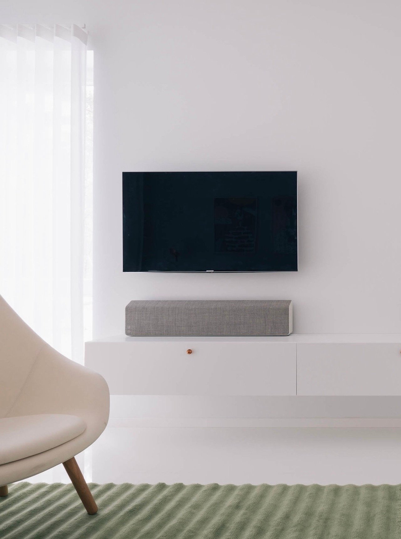 meuble tv suspendu minimaliste tiroir blanc