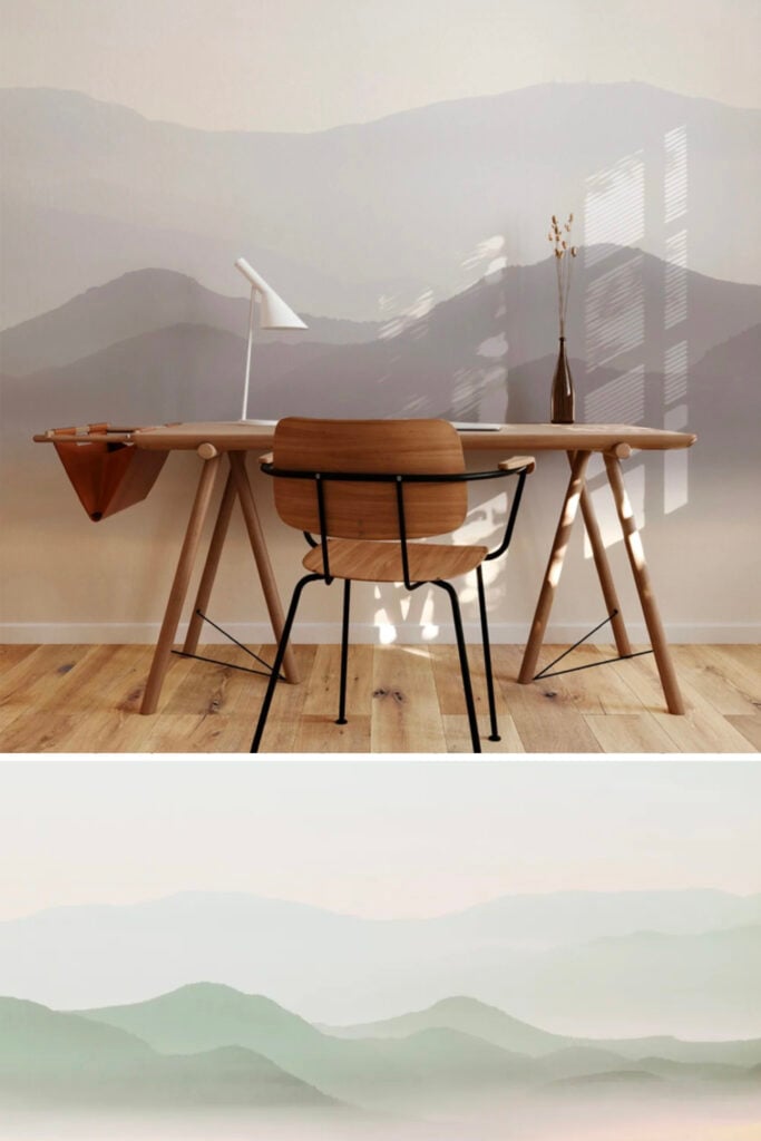 papier peint panoramique montagne brume