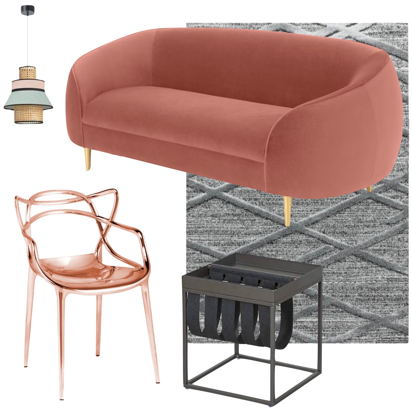 salon canapé velours rose gris scandinave