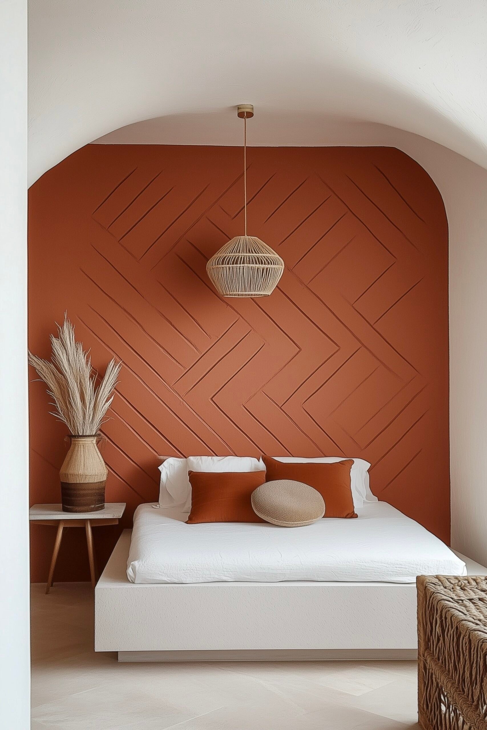 chambre arche mur relief 3d moulures chevrons terracotta
