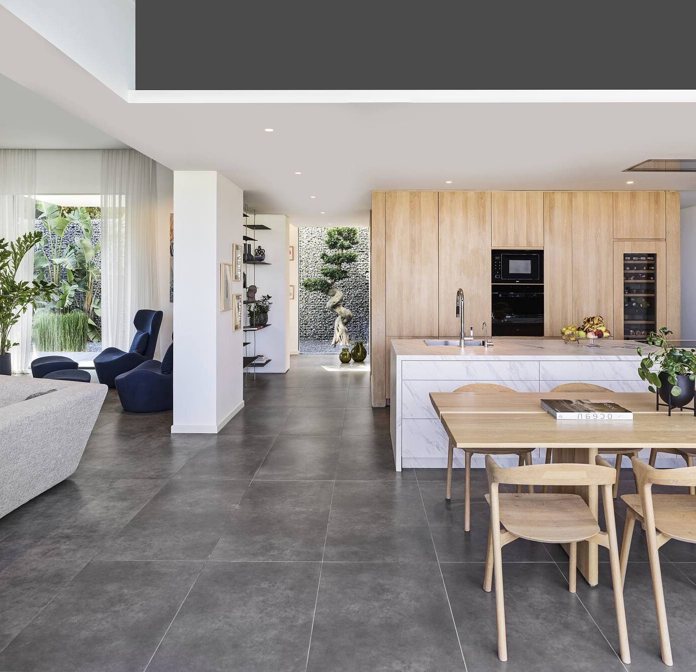 salle à manger japandi gris bois blanc déco zen