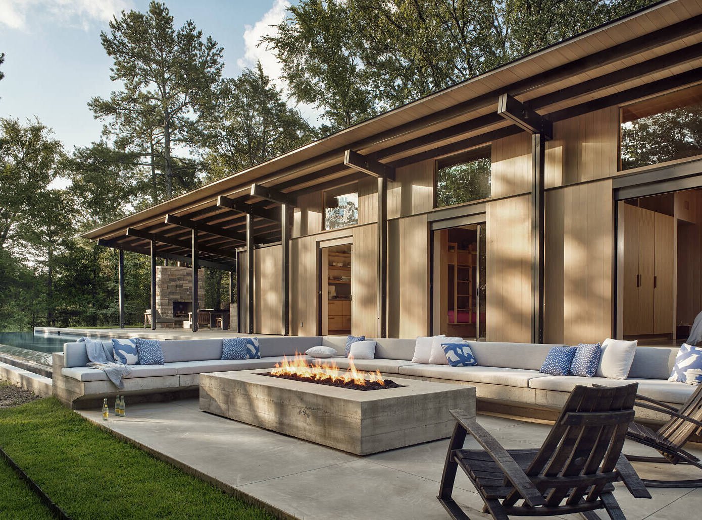 salon extérieur canapé béton u brasero géant