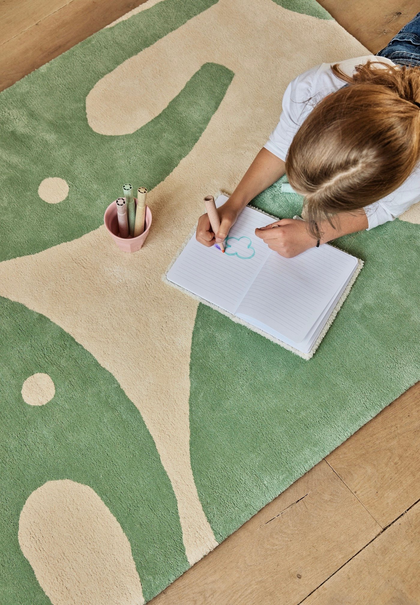 tapis éléphant beige crème vert menthe