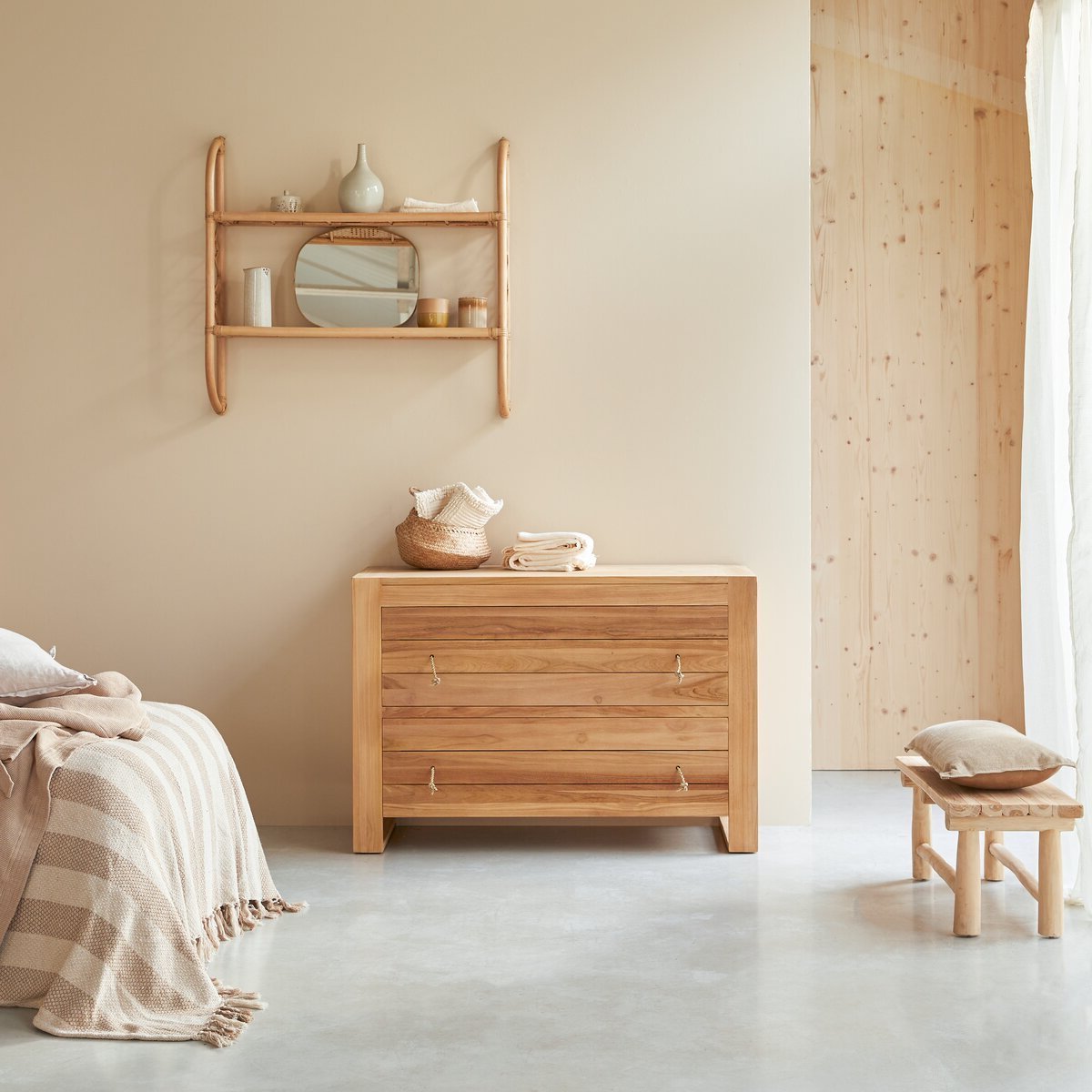 meuble rangement chambre beige déco mer moderne poignée cordage noeud