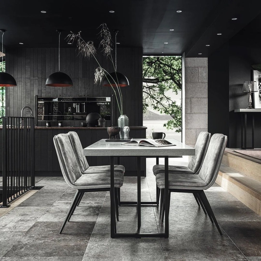 salle a manger grise effet beton industrielle