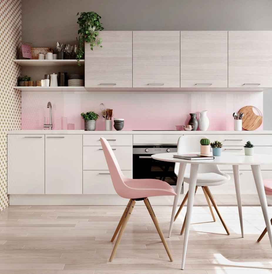 deco cuisine credence pastel nuance rose