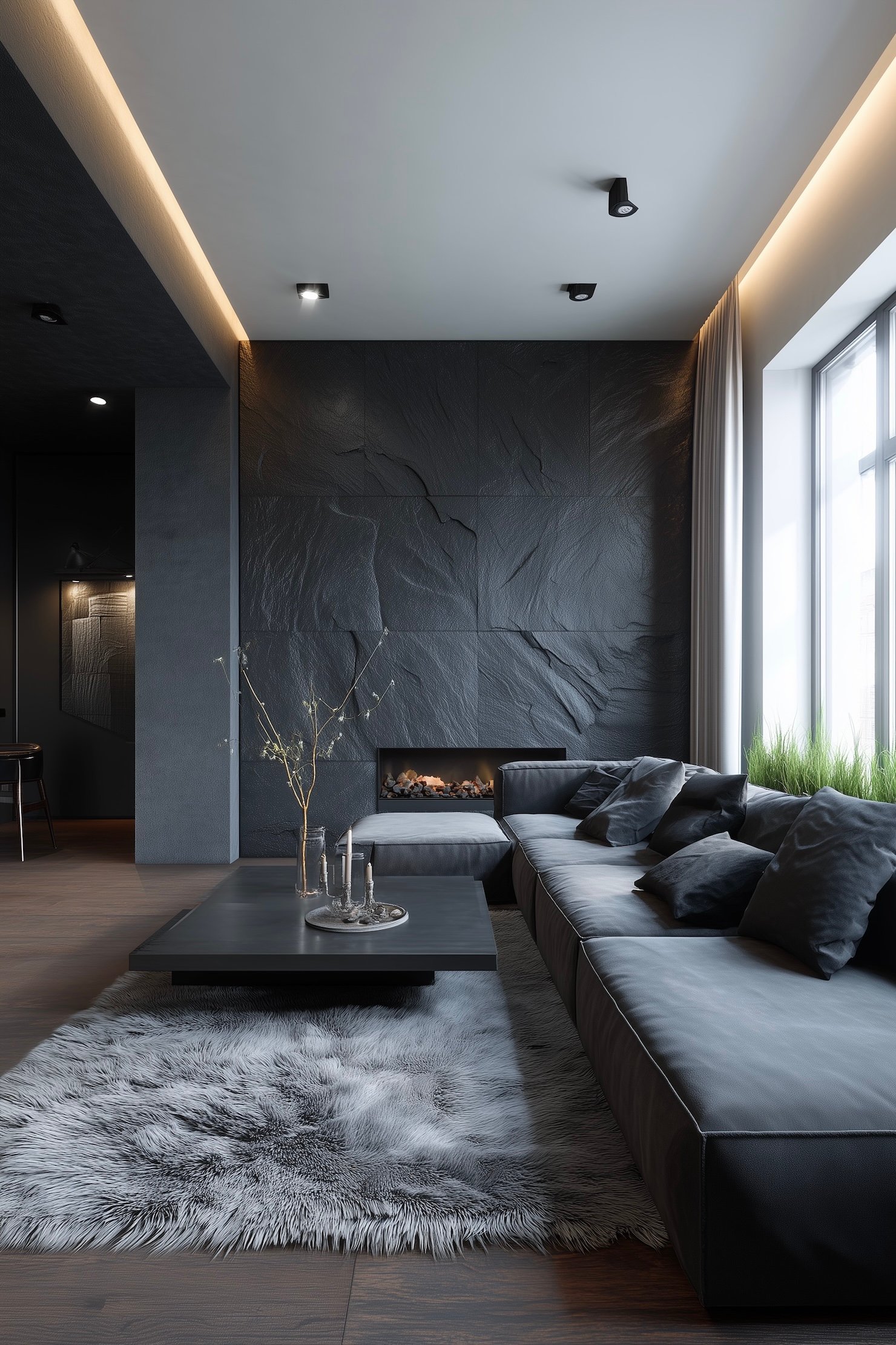 déco intérieure gris anthracite parquet mur ardoise