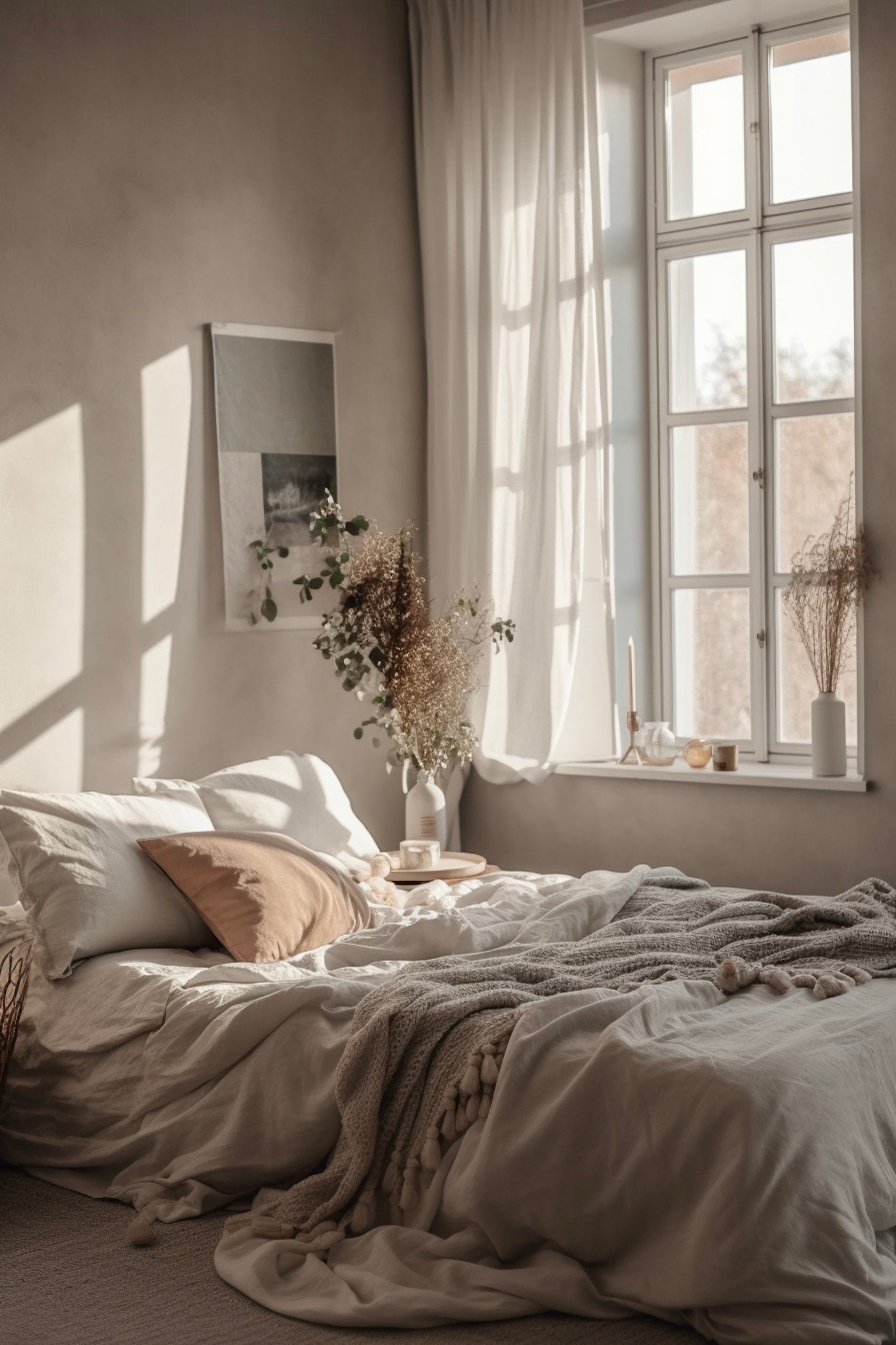 chambre confortable nuance beige boho scandinave