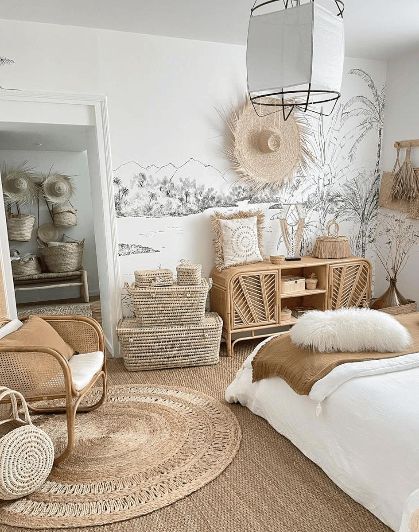 chambre parentale bois matiere naturelle osier