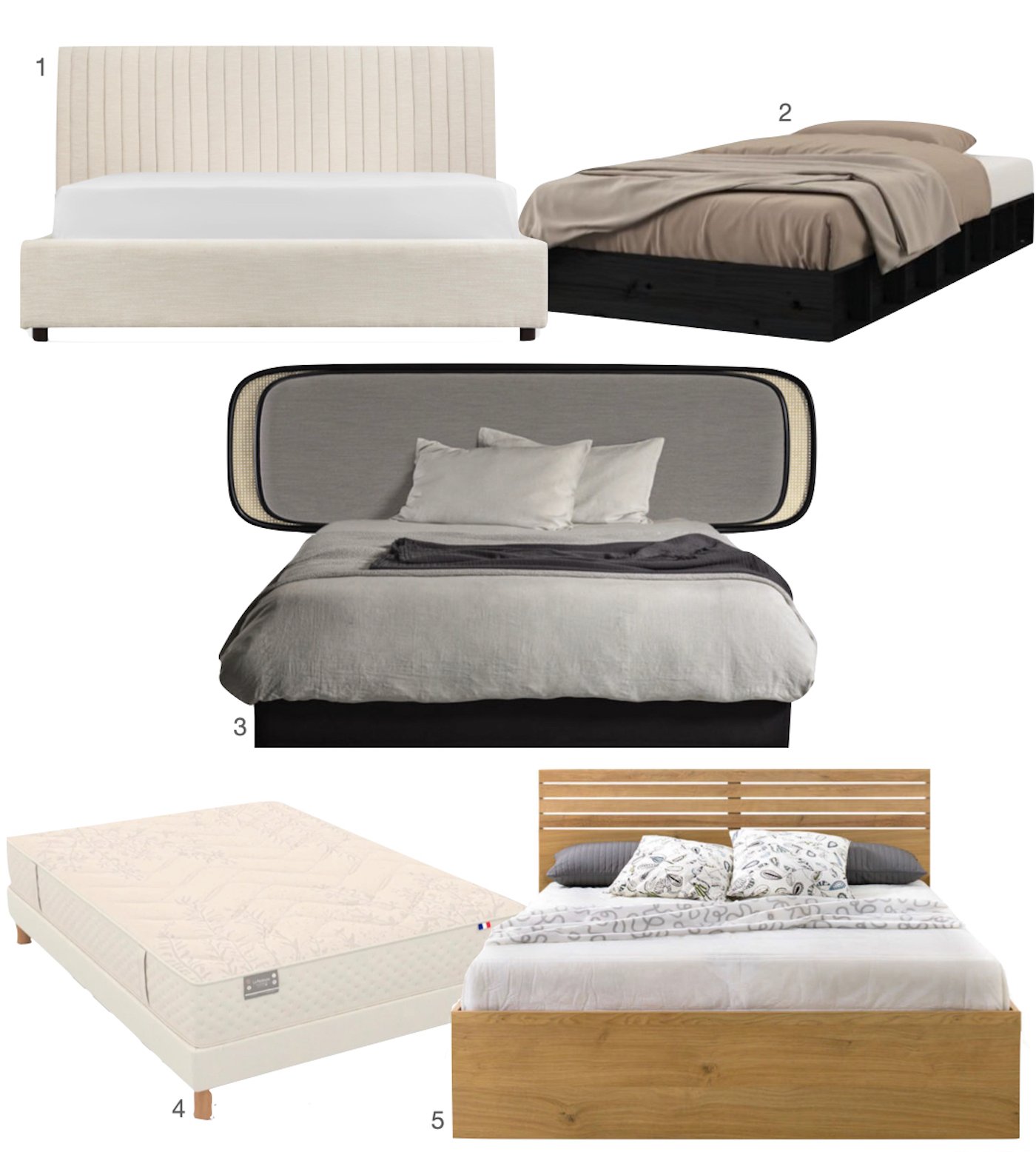 lit contemporain bois marron gris noir blanc