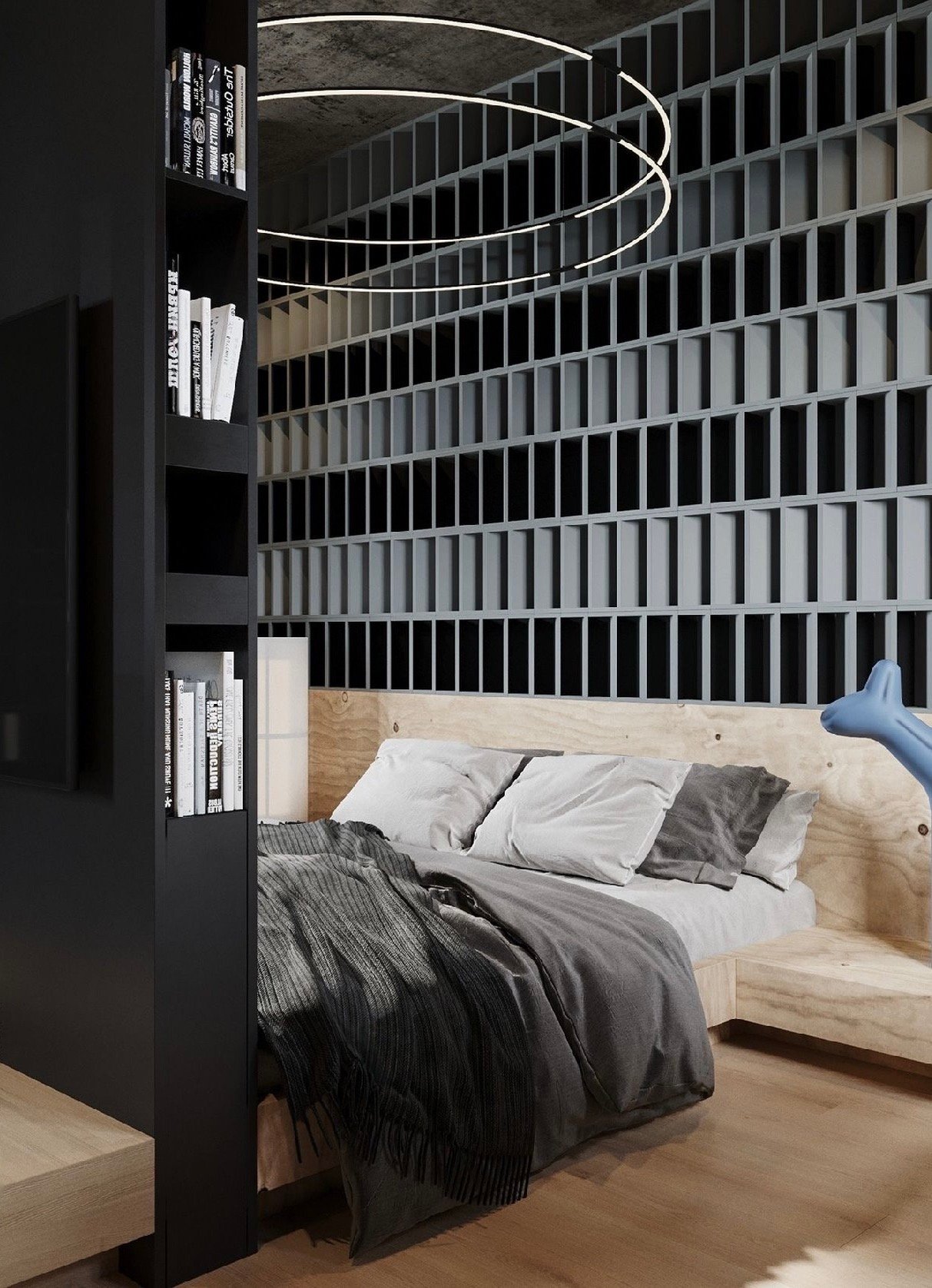 papier peint graphique trompe oeil gris cases