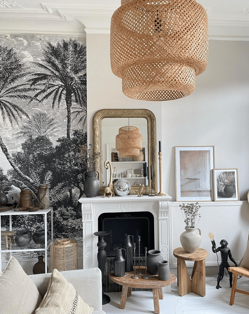 salle a manger papier peint exotique noir blanc