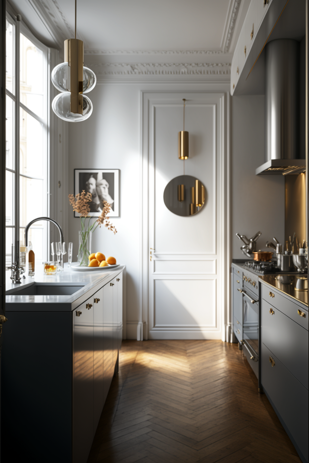 cuisine plan de travail inox couloir double i