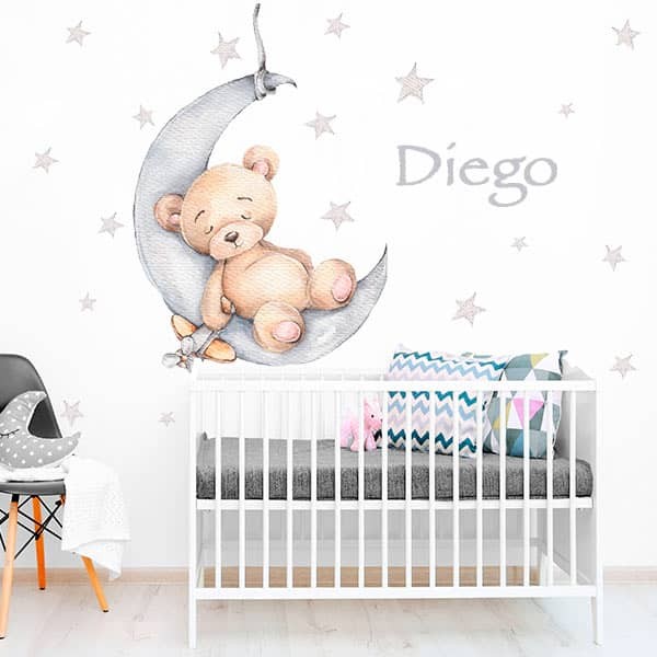 autocollant mur ourson lune décoration rêve