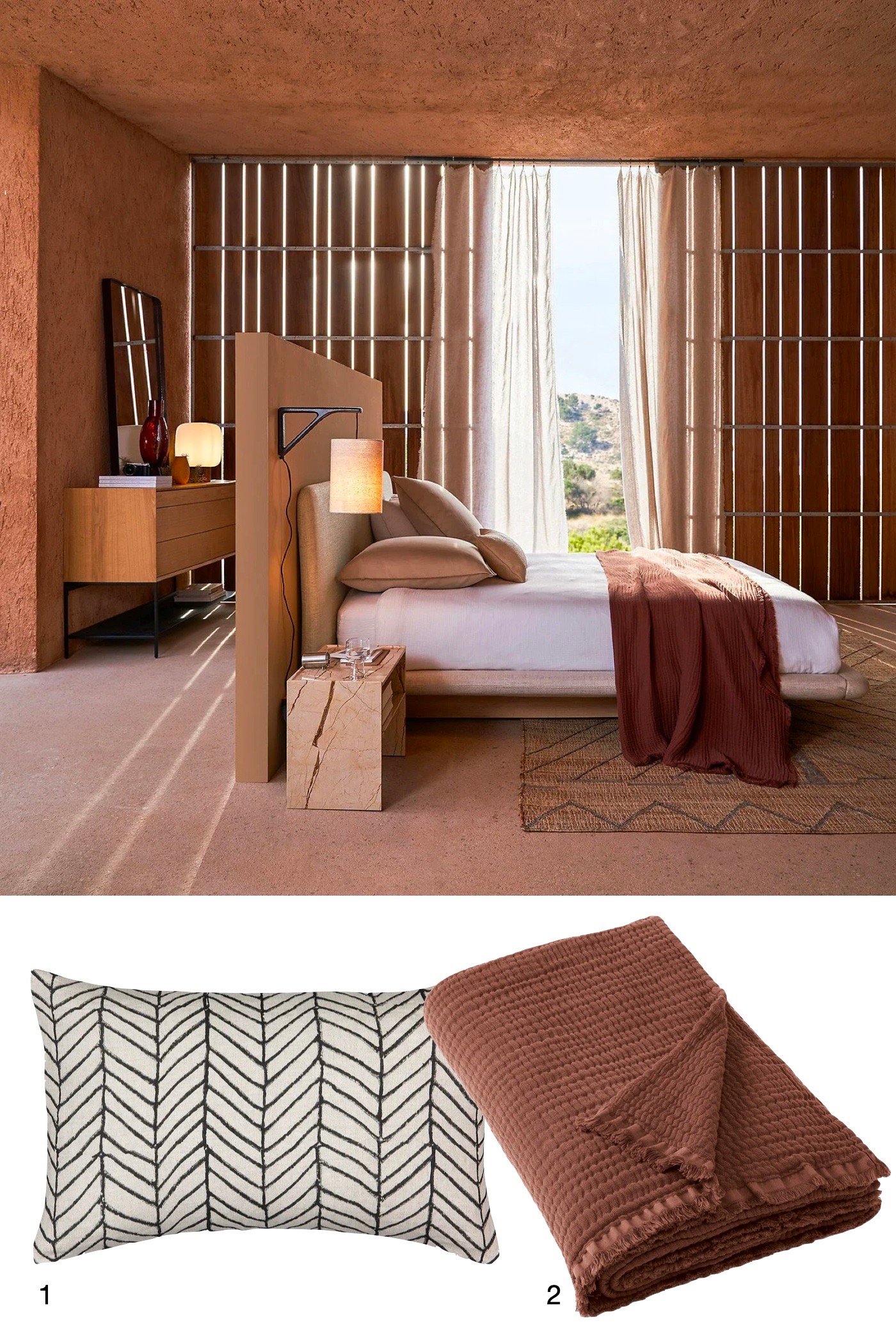 chambre parentale maison teinte terreuse cosy