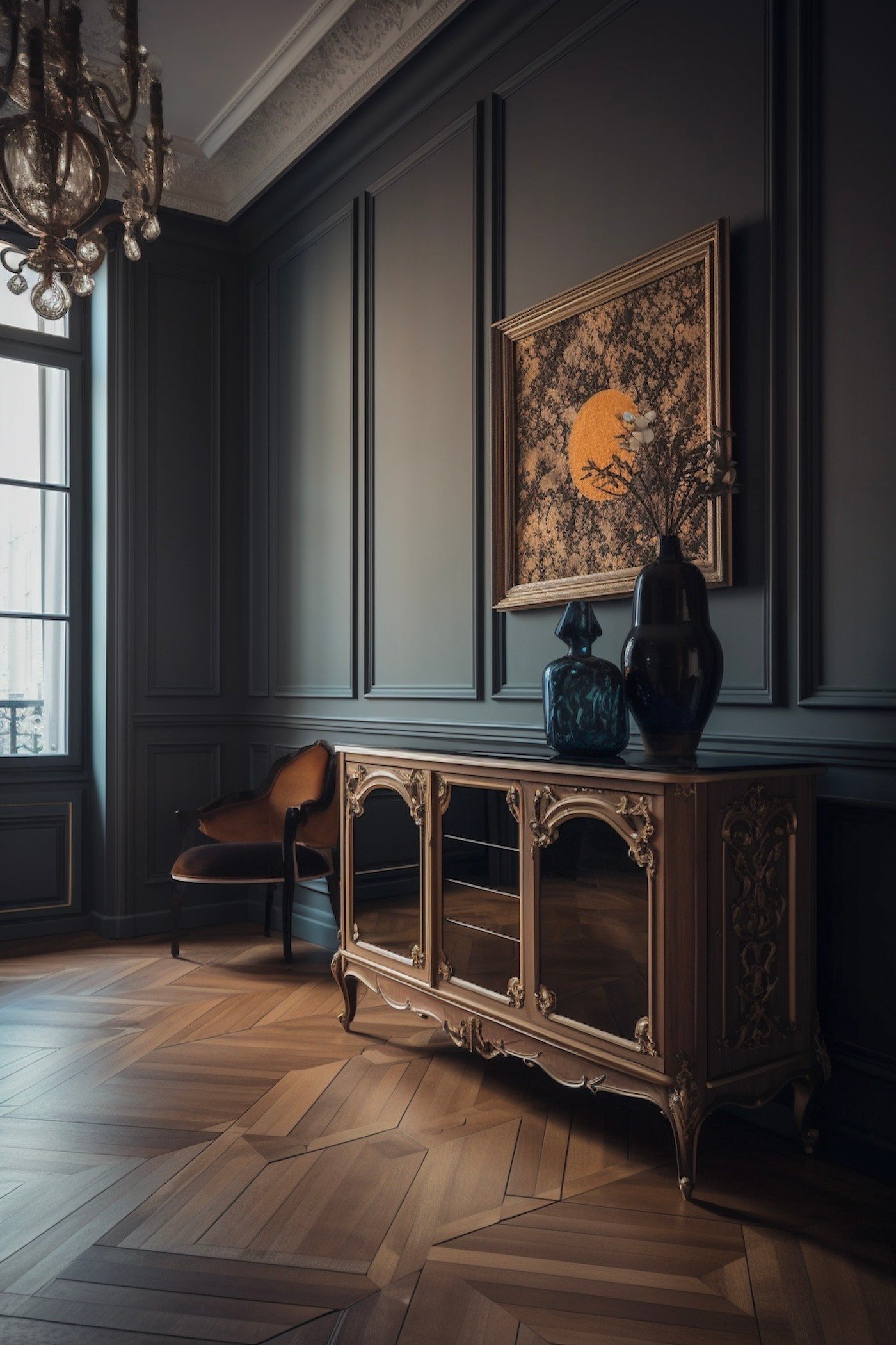 décoration salon meuble Boulle japonisant mix and match