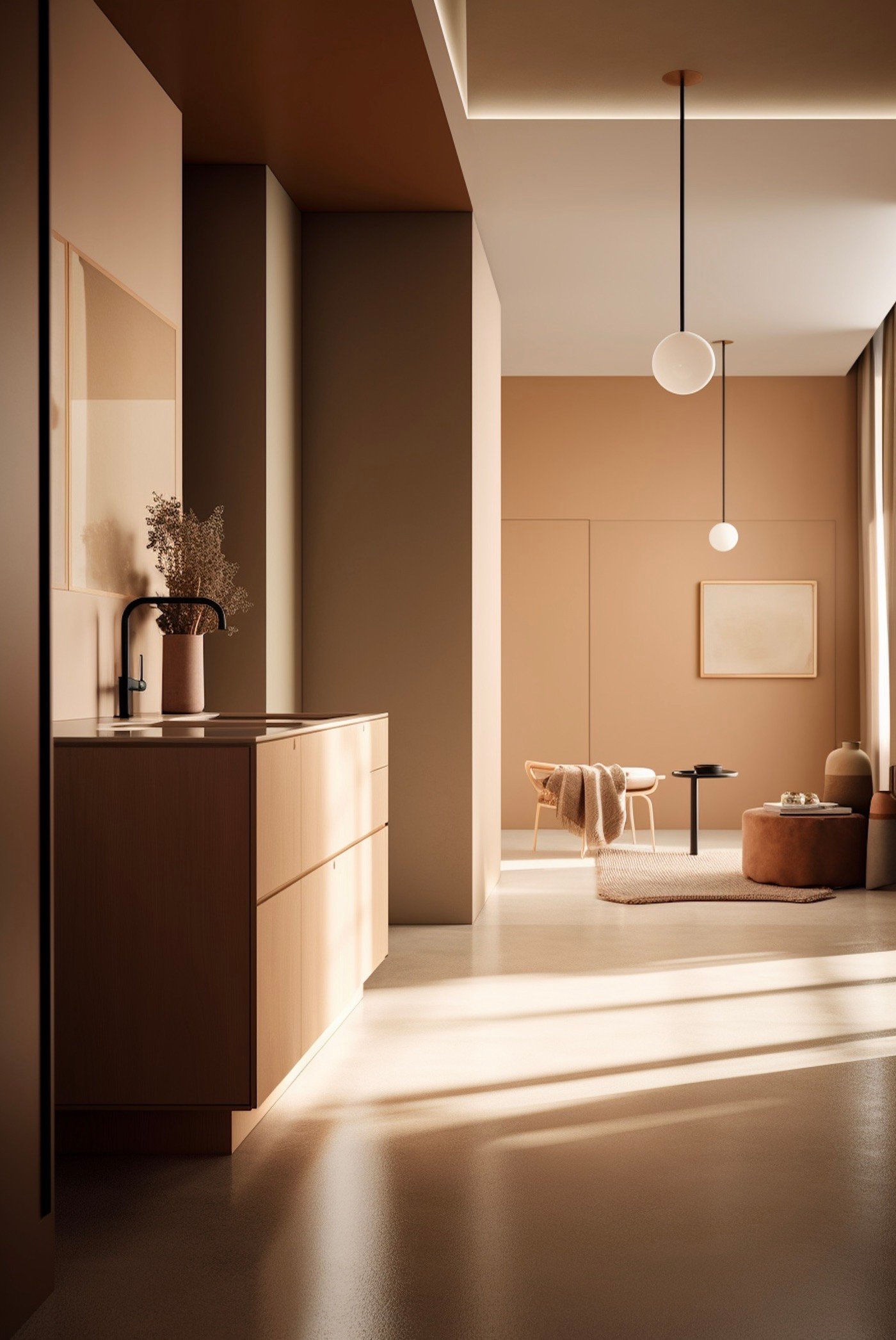 idée déco aménager kitchenette couloir studio bois beige