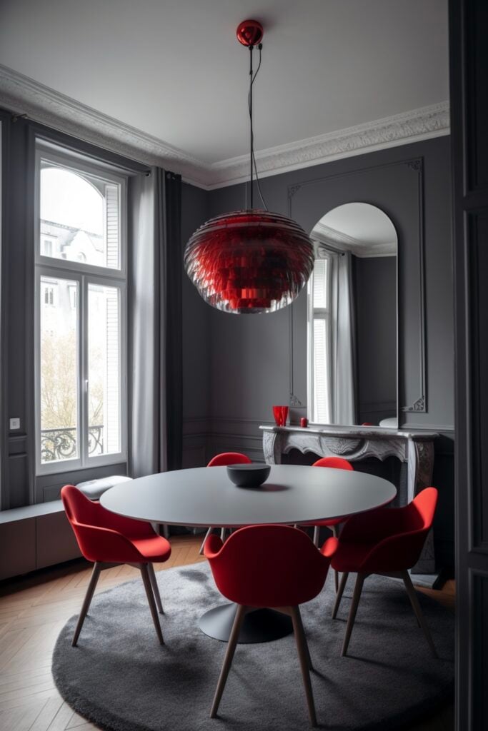 intérieur gris foncé rouge appartement Paris