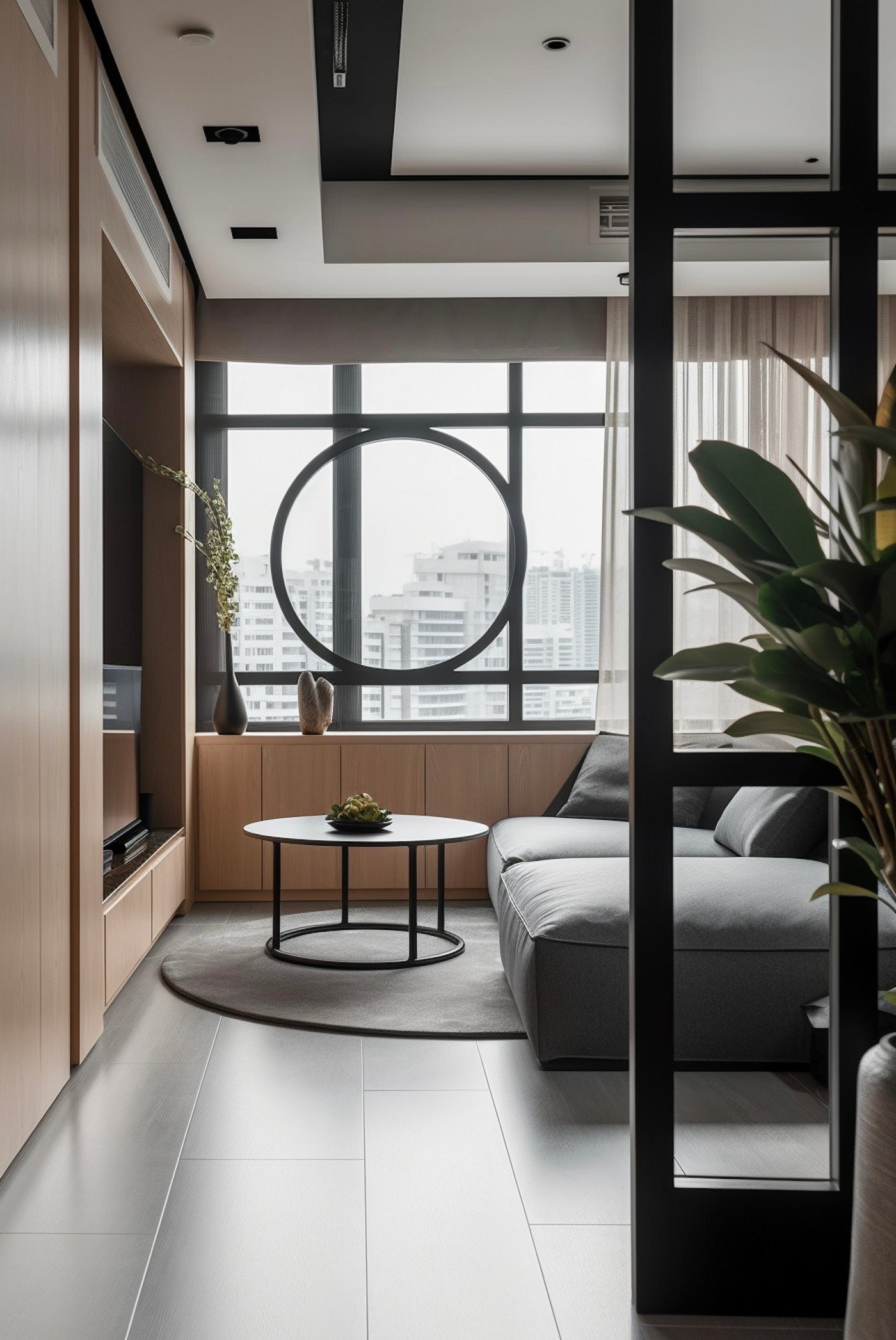 salon décoration moderne chic gris bois