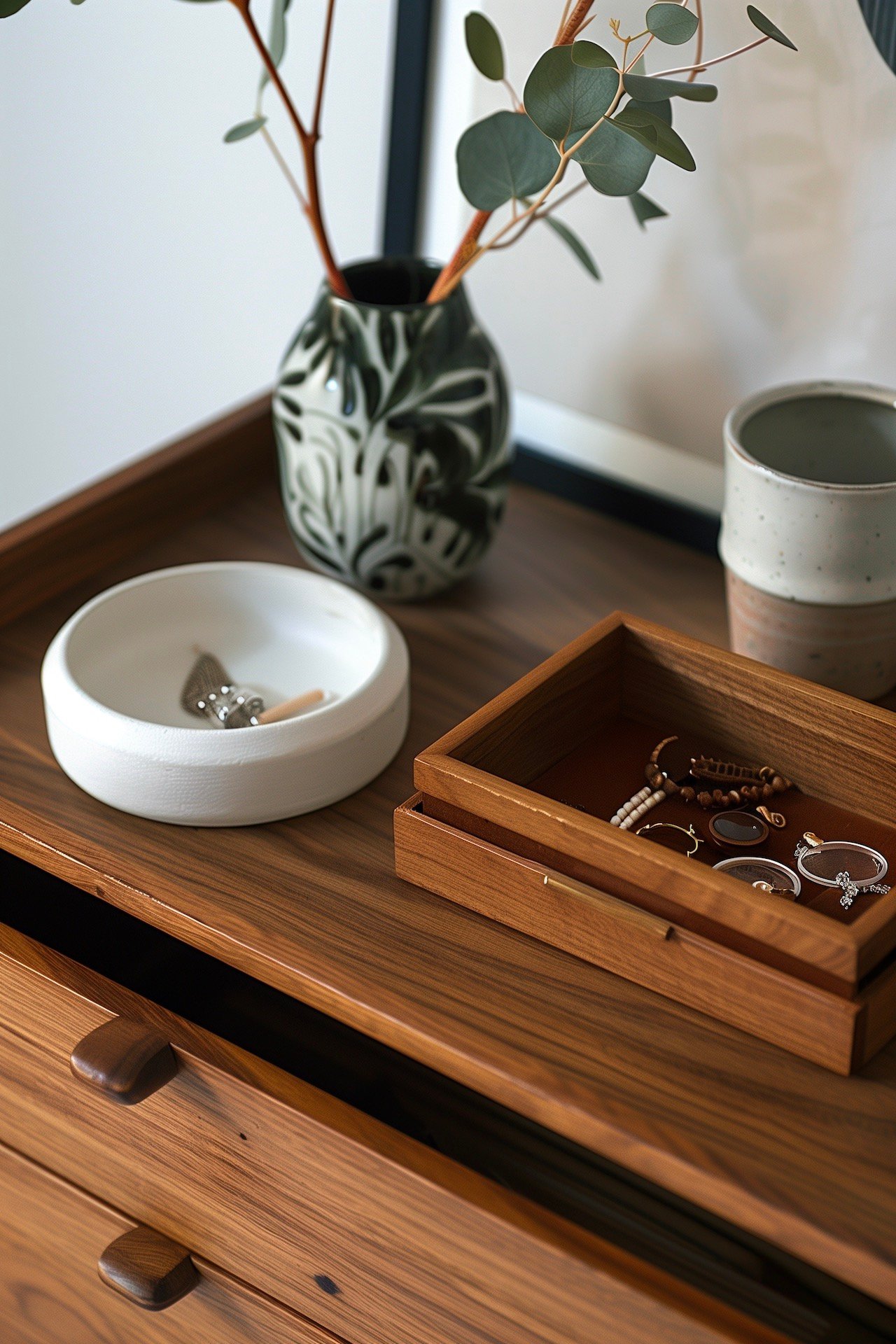 accessoires incontournables coiffeuse mid-century bois boite bijoux rectangulaire