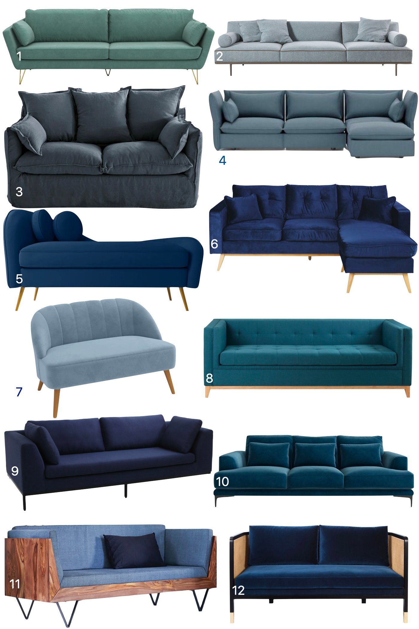 canapé bleu salon design pas cher