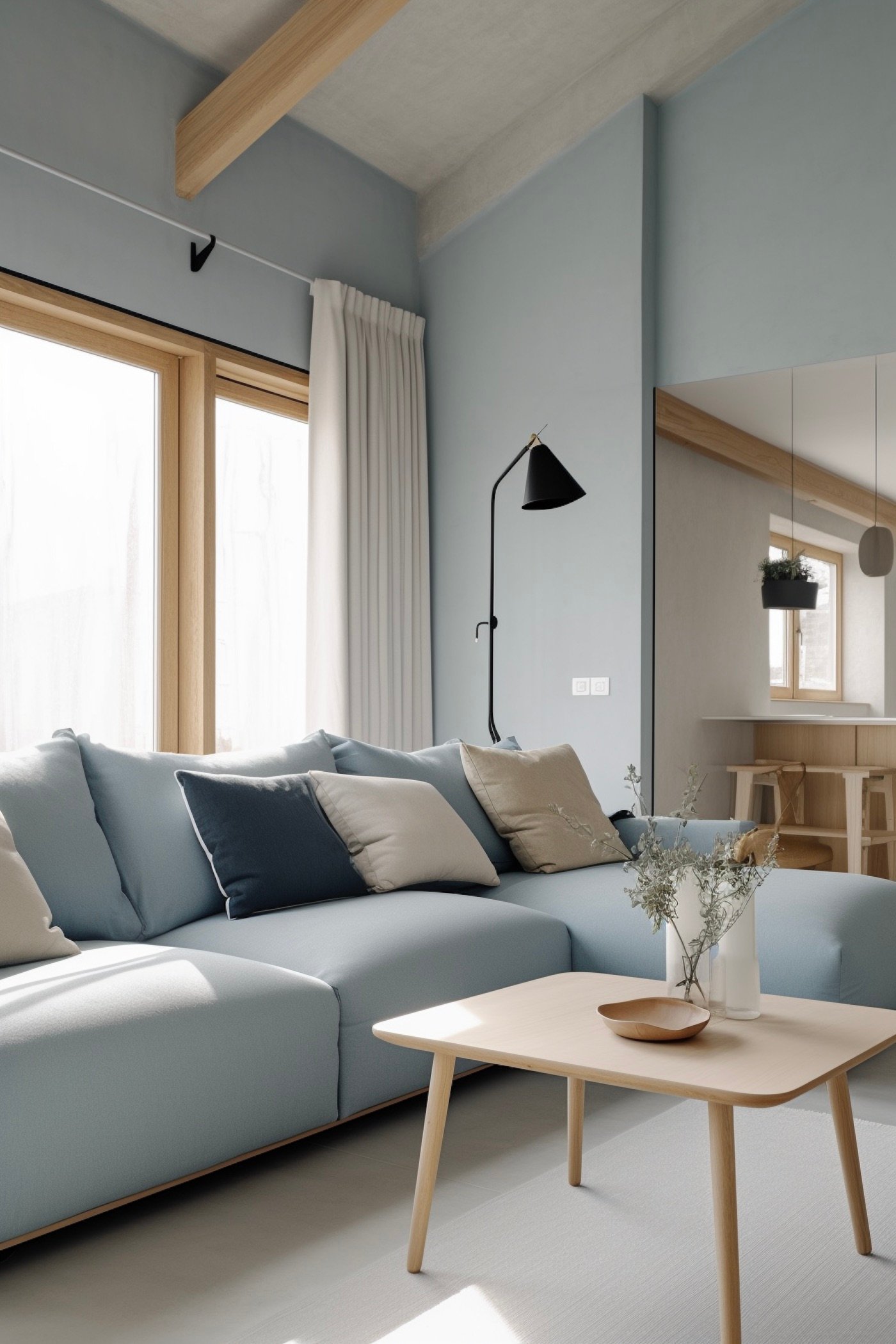 chalet moderne scandinave bleu clair bois