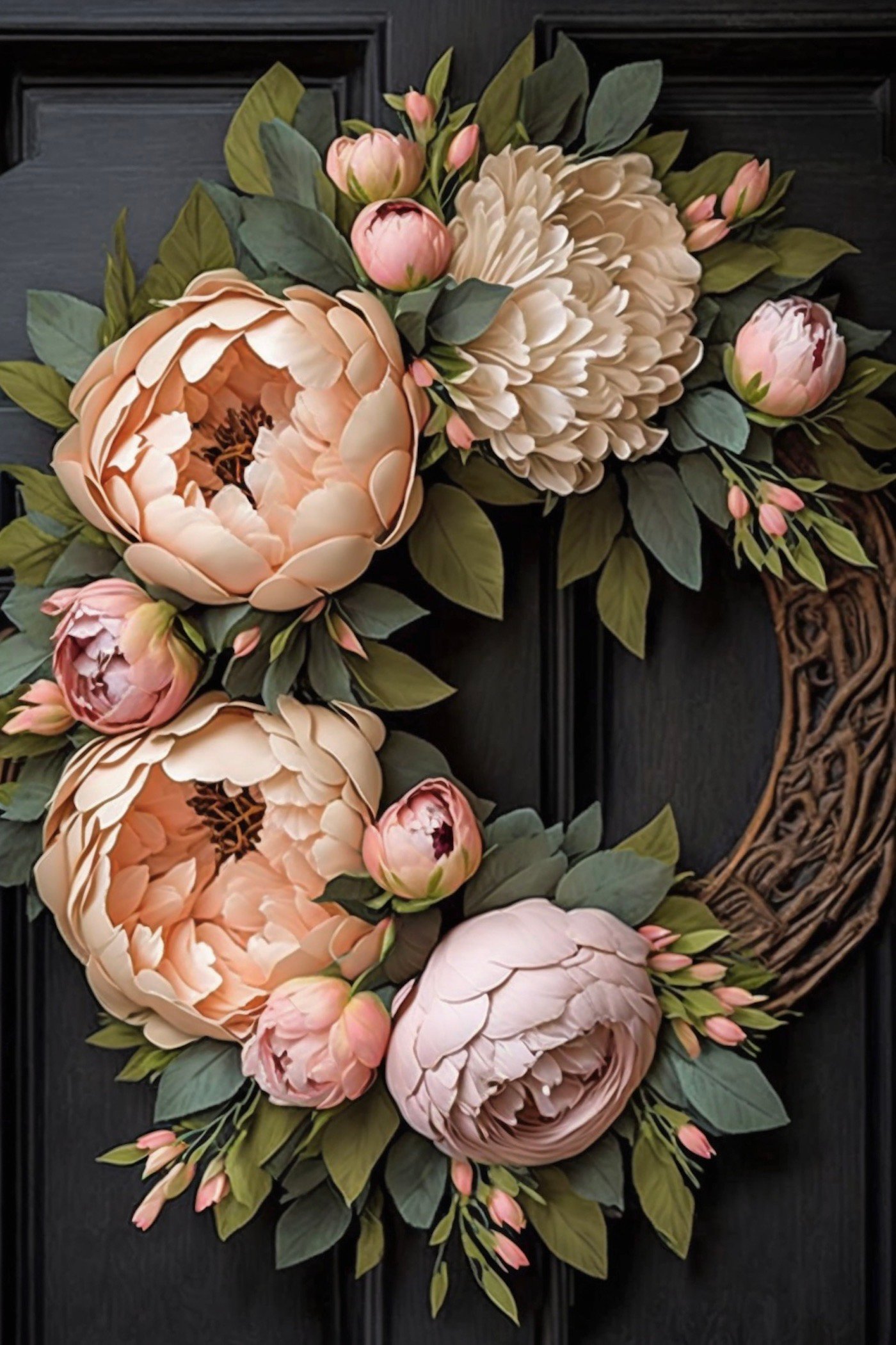 couronne décoration pivoines porte printemps