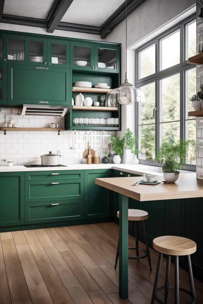 cuisine verte maison de campagne rénovée