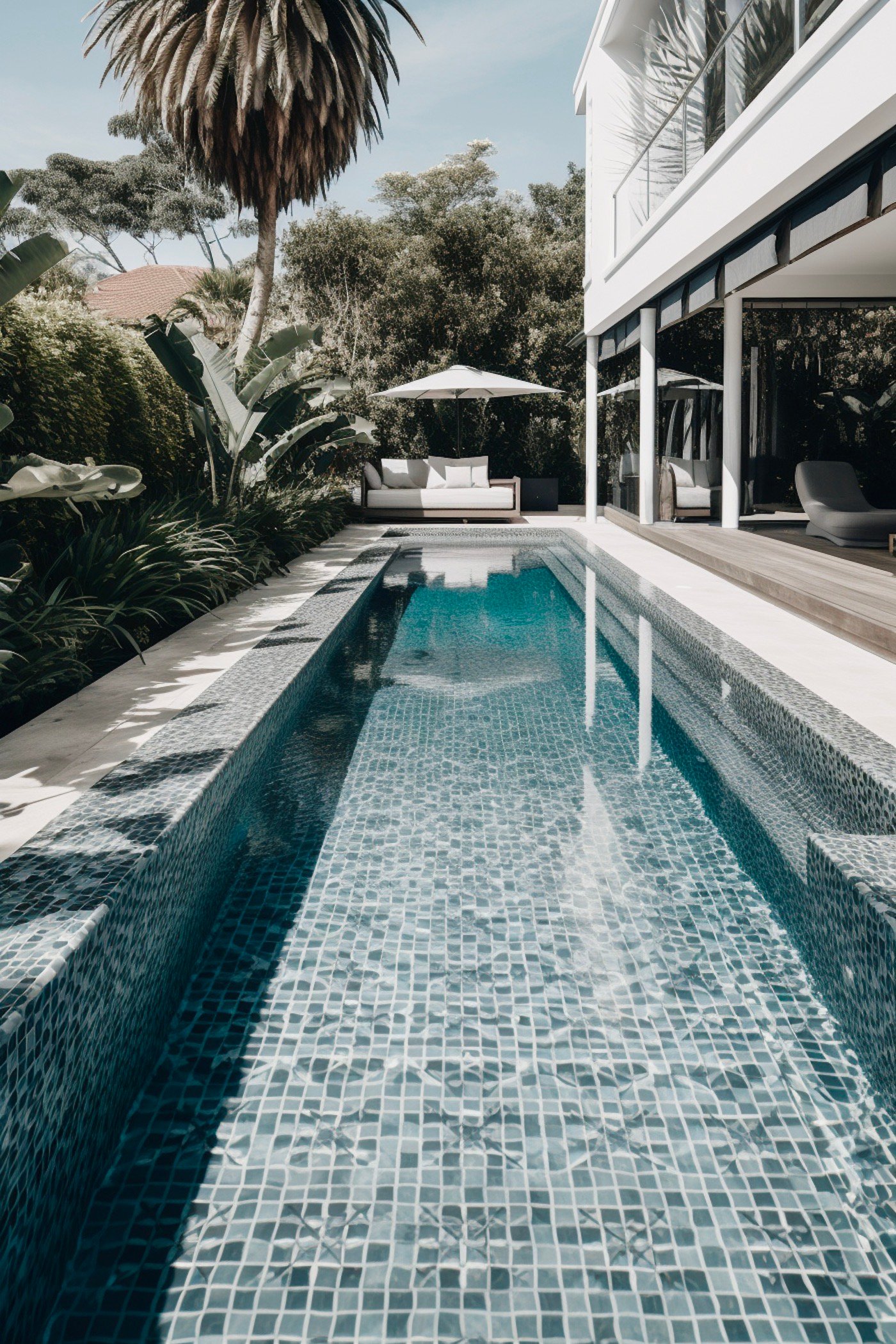 étapes construction piscine béton mosaïque couloir nage