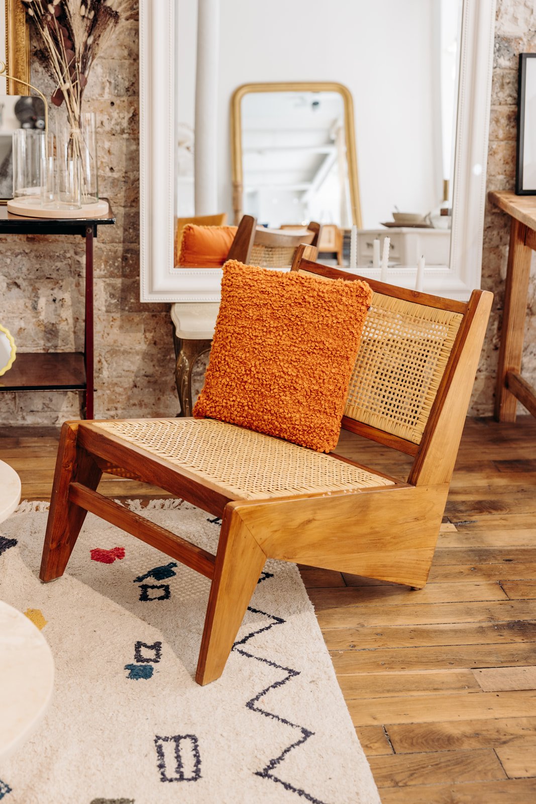 fauteuil rétro bois cannage lounge chair