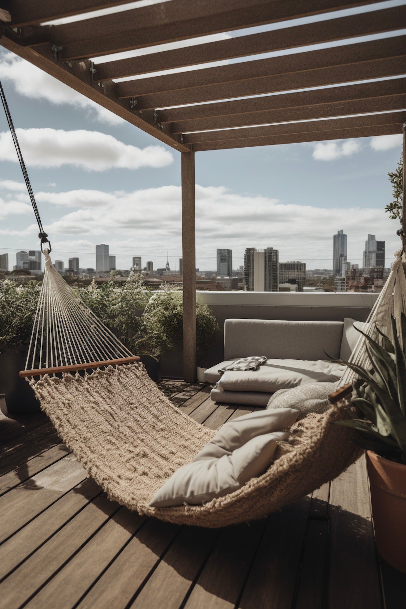 hamac suspendu balcon ville rooftop déco bohème