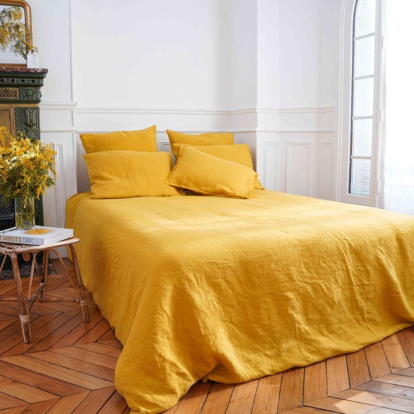 housse de couette en chanvre lave jaune moutarde