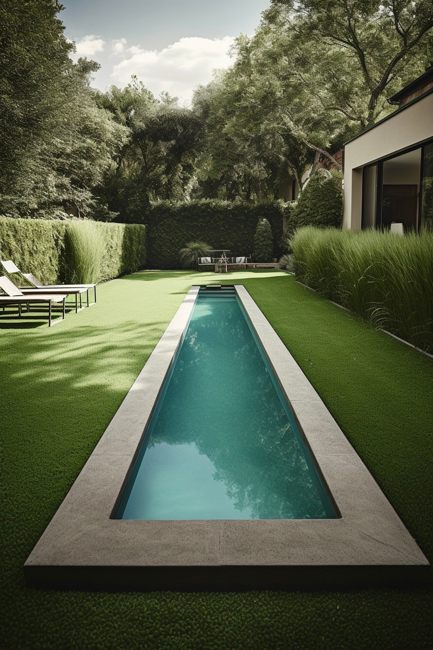 jardin pelouse artificielle pas chère couloir de nage béton