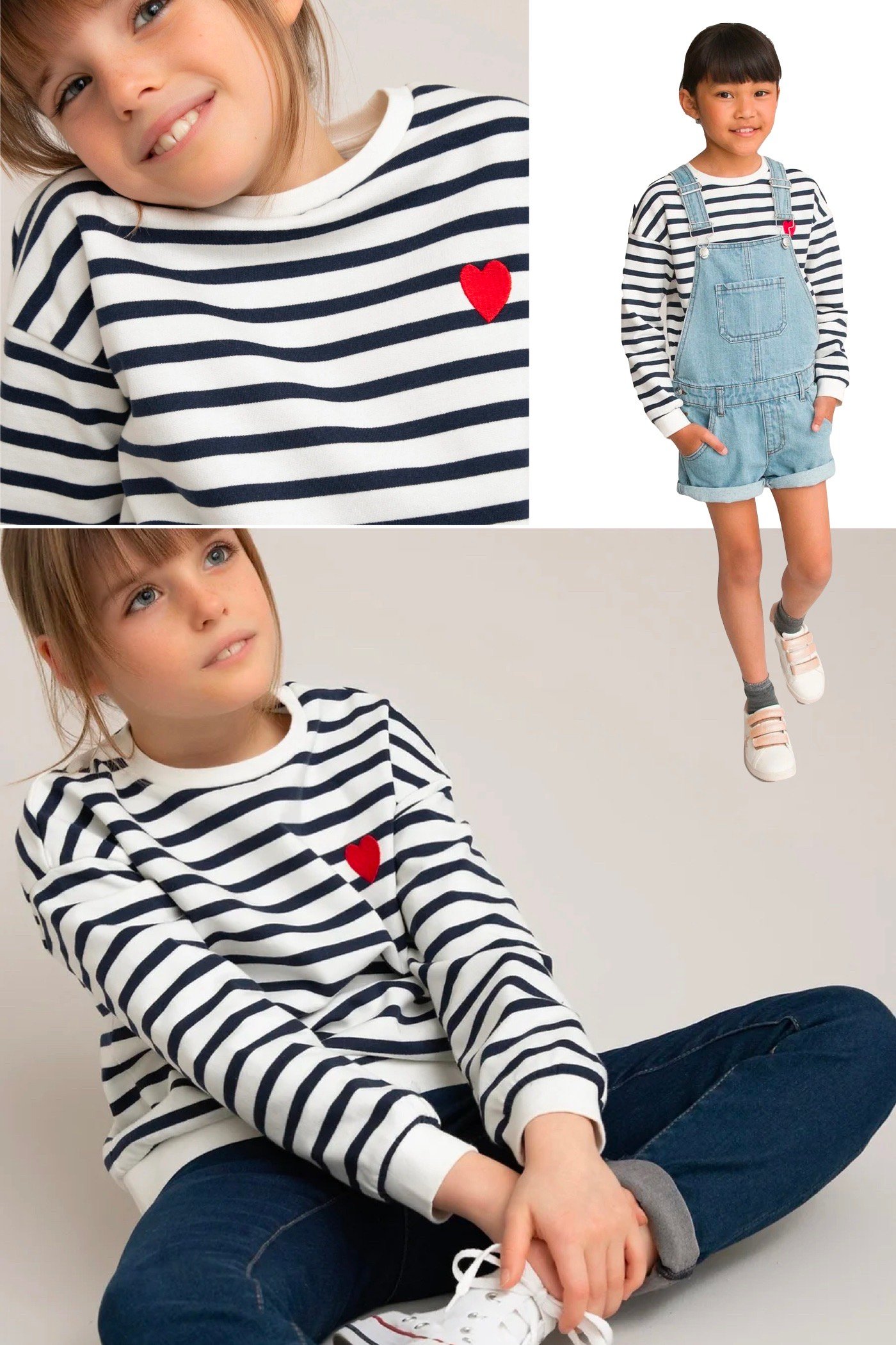 pull marinière chic fille coeur brodé