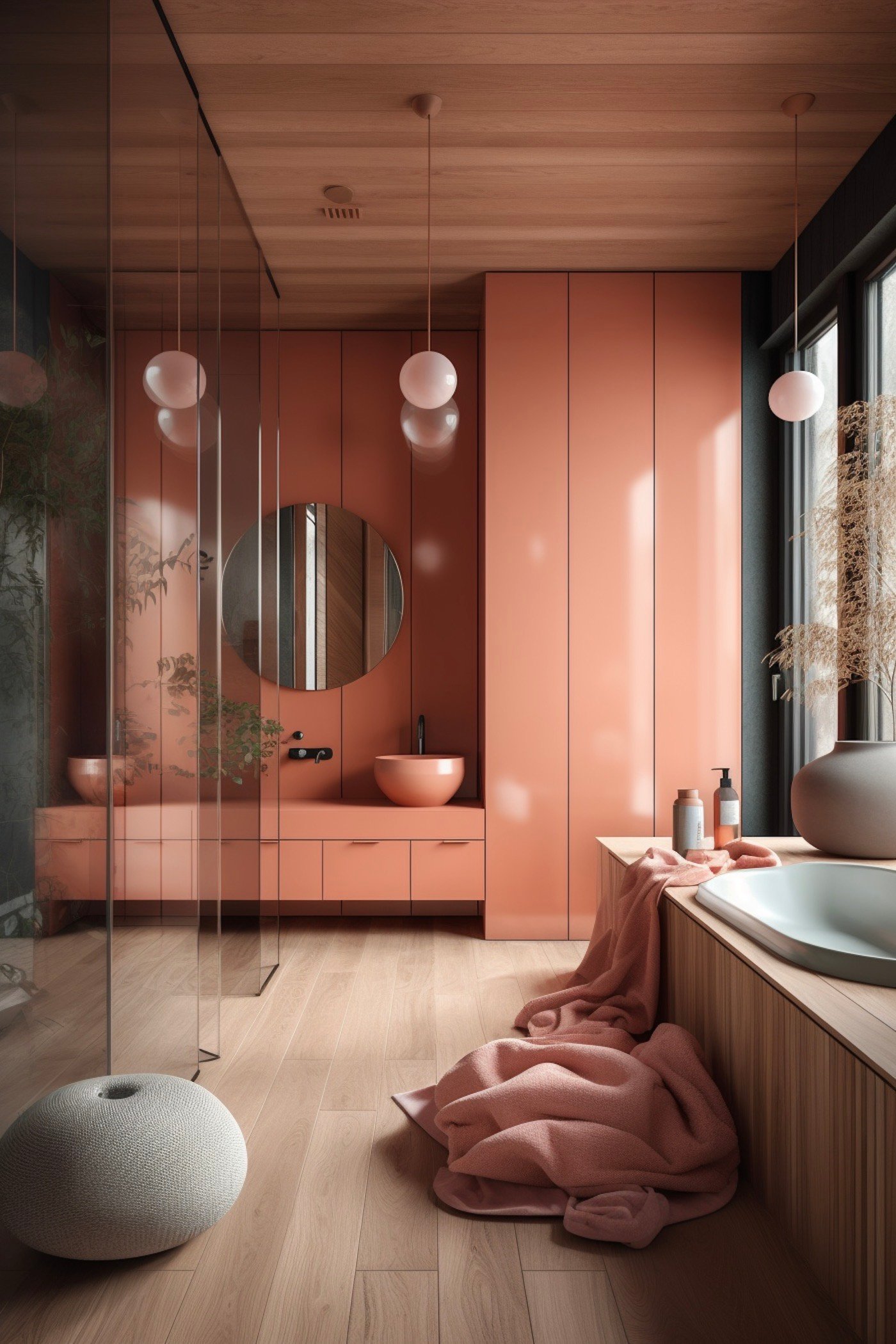 salle de bains corail bois scandinave