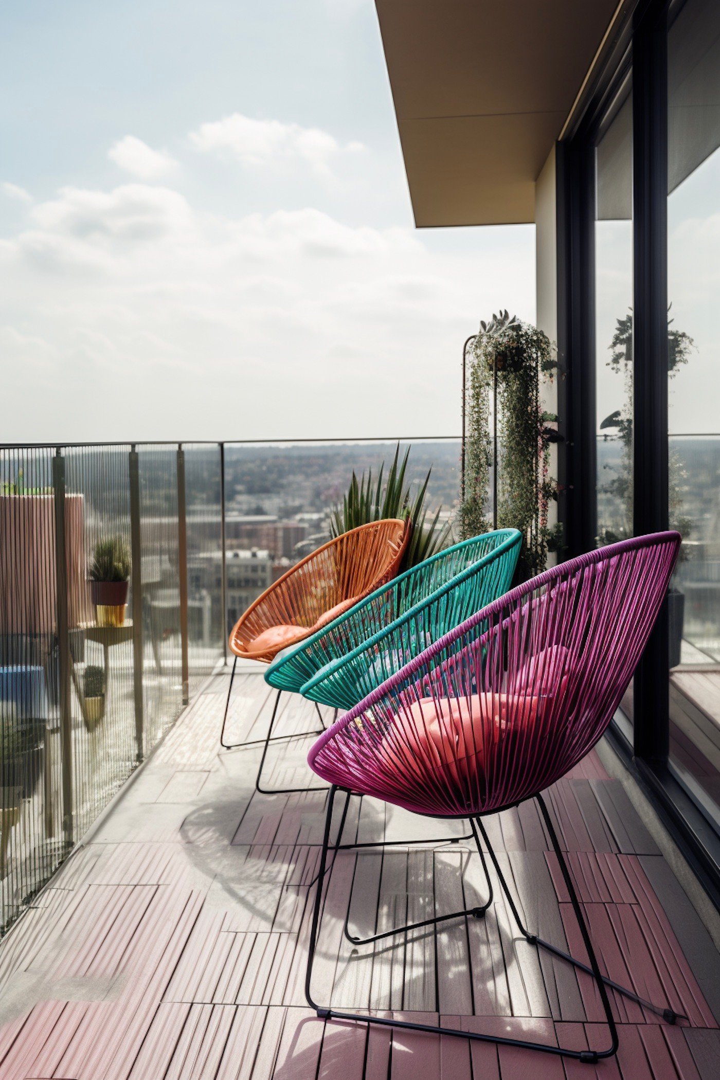 aménager balcon en ville immeuble moderne meuble coloré
