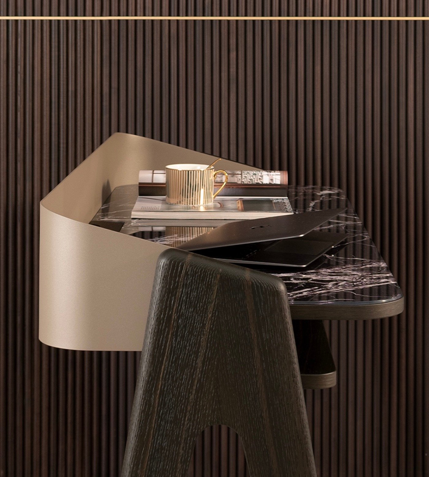 bureau étroit bois massif laiton chic made in Italy