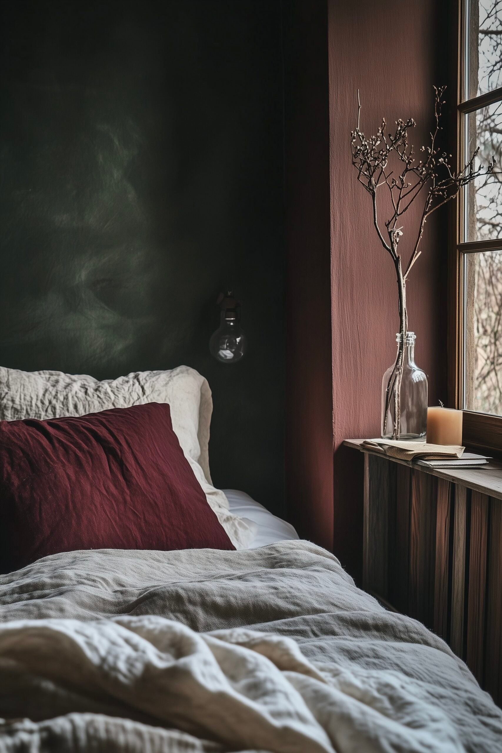 chambre décoration vert bordeaux maison de campagne