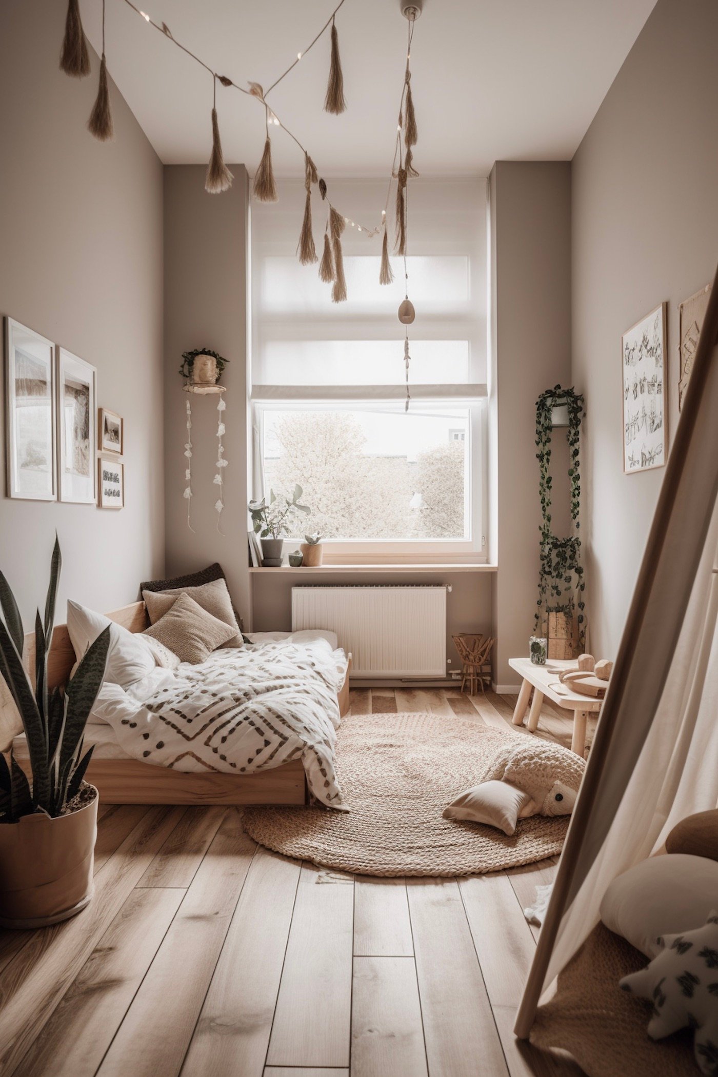 chambre enfant mixte décoration bois bohème