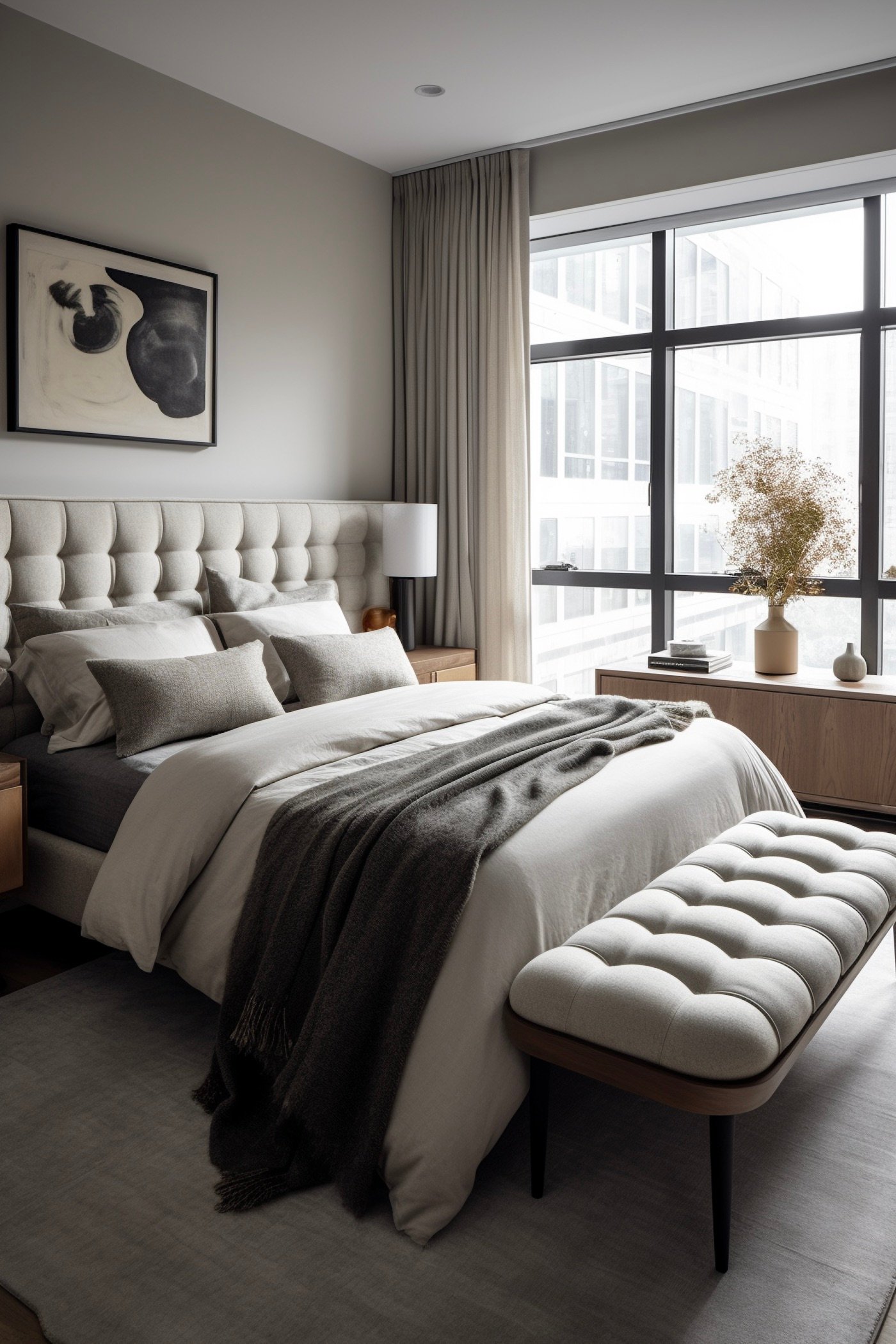 chambre neutre gris moderne décorateur intérieur design