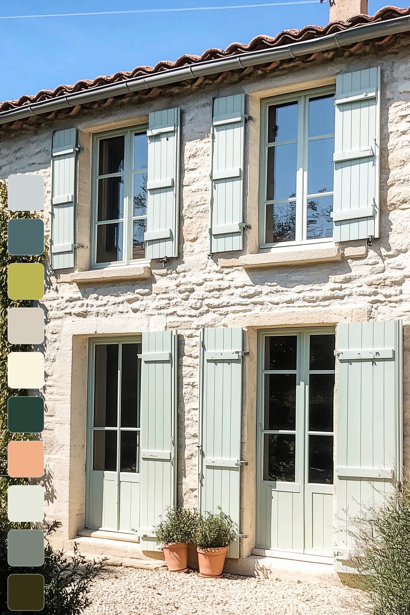 mas Provence villa pierres volets vert eau bleu