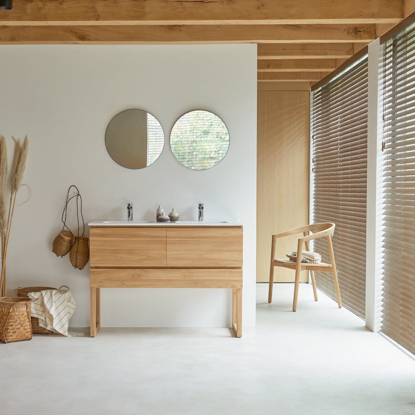 meuble salle de bain suspendu teck massif céramique